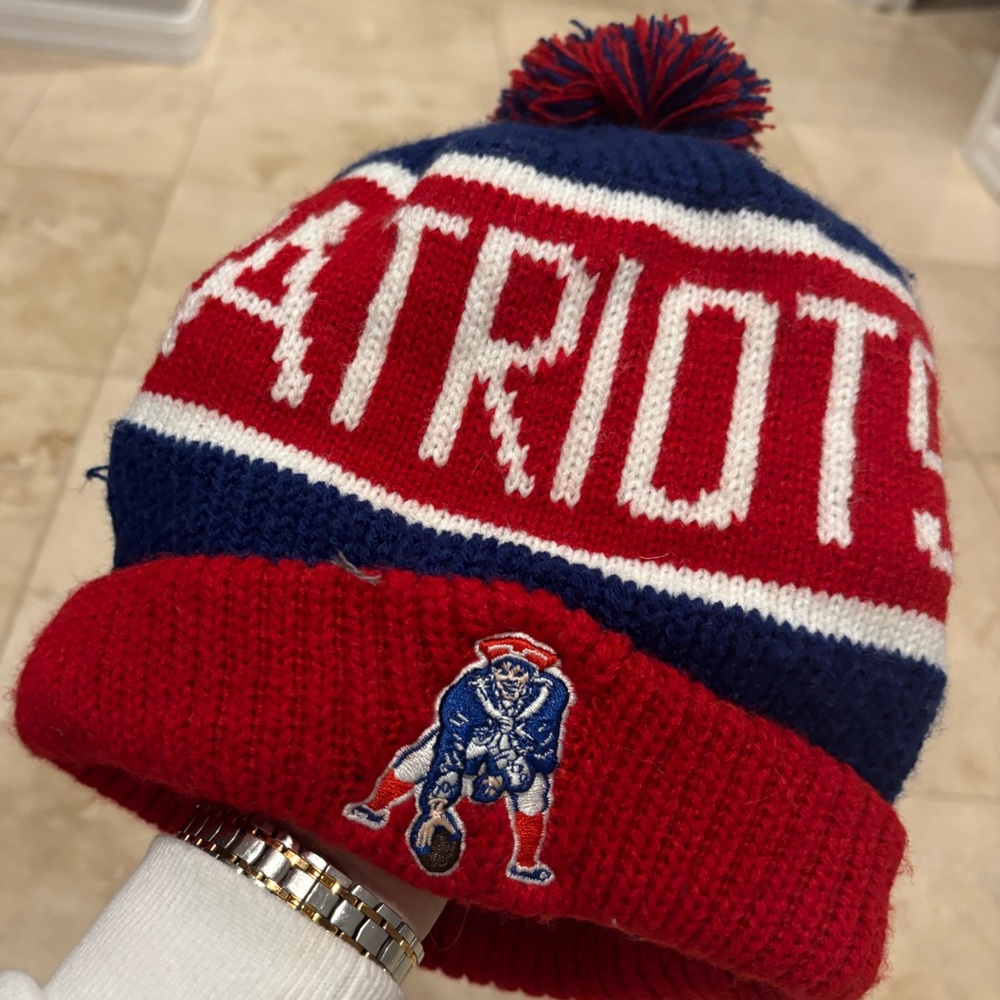 Throwback Patriots Logo Pom Beanie